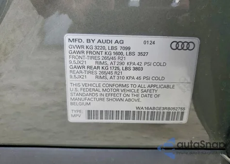 2024 Audi Q8 E-Tron Prestige z USA, uszkodzony, nr VIN WA16ABGE3RB052755